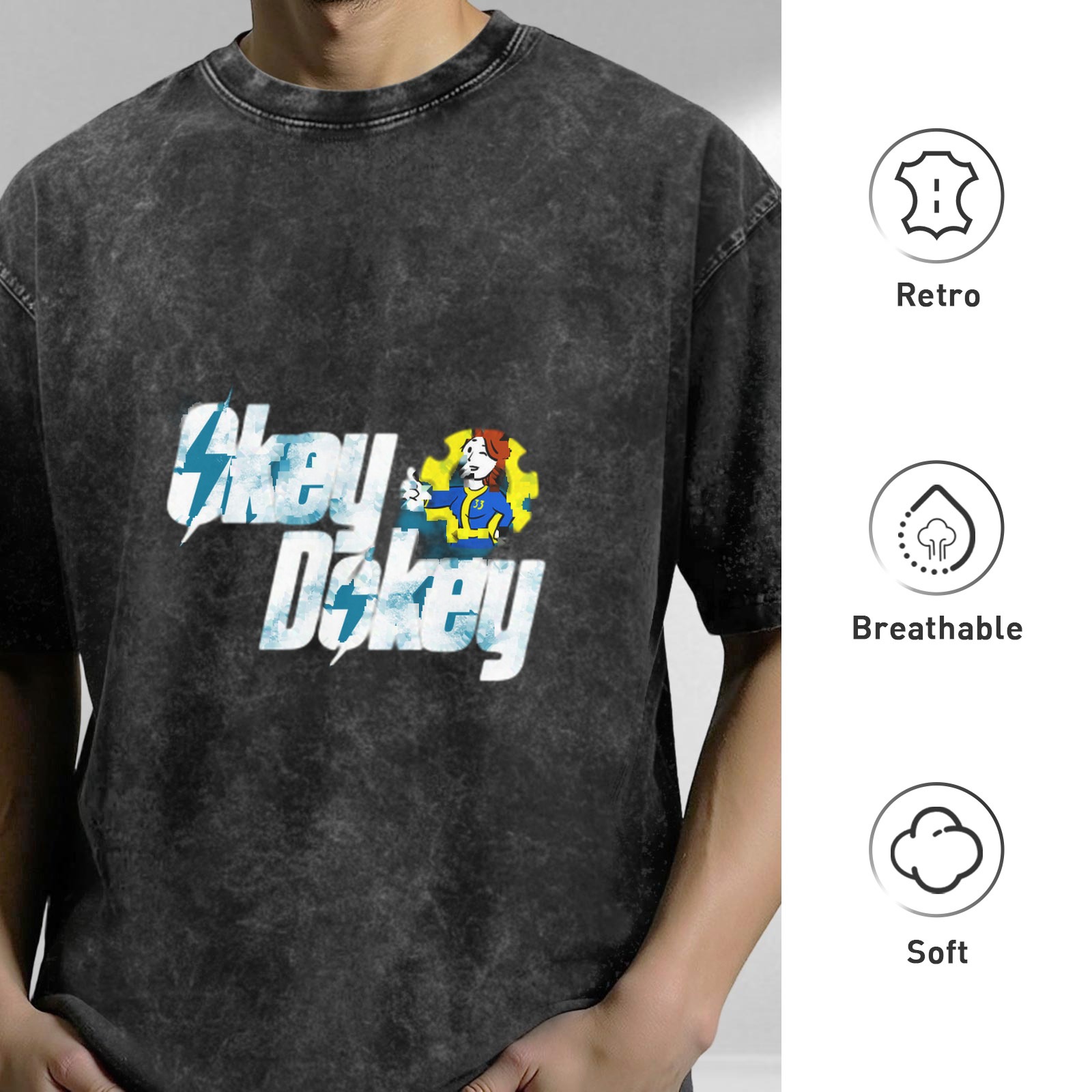 Okey Dokey Fallout Vault Girl Graphic Acid Wash T-Shirt