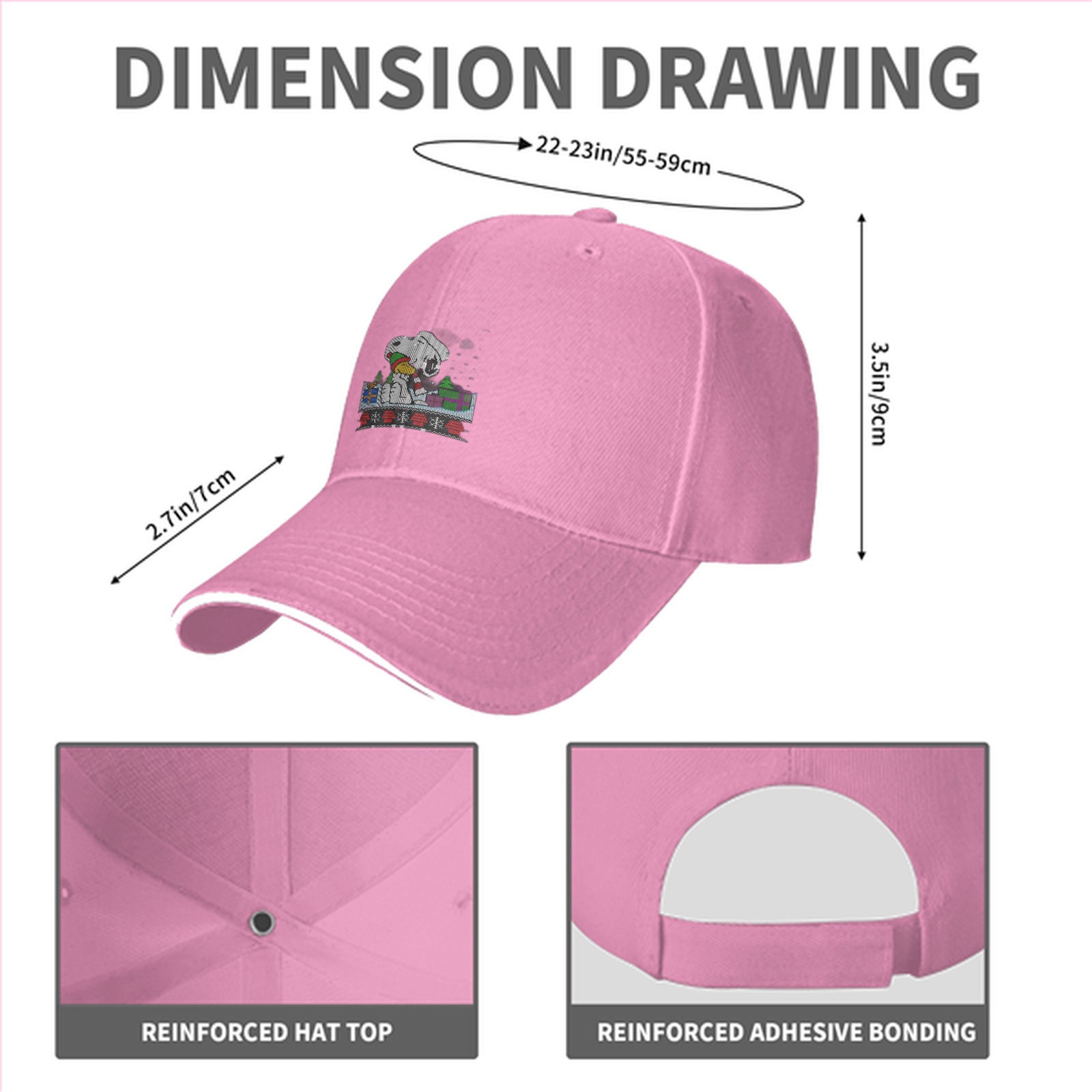 Black Baseball Cap with Snoopy Christmas Holiday Graphic