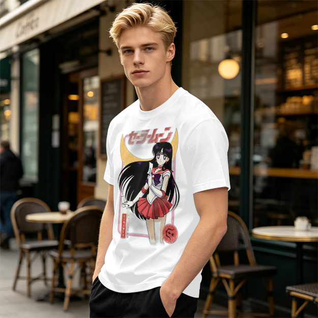 Olive T-shirt with Sailor Mars Anime Graphic Print
