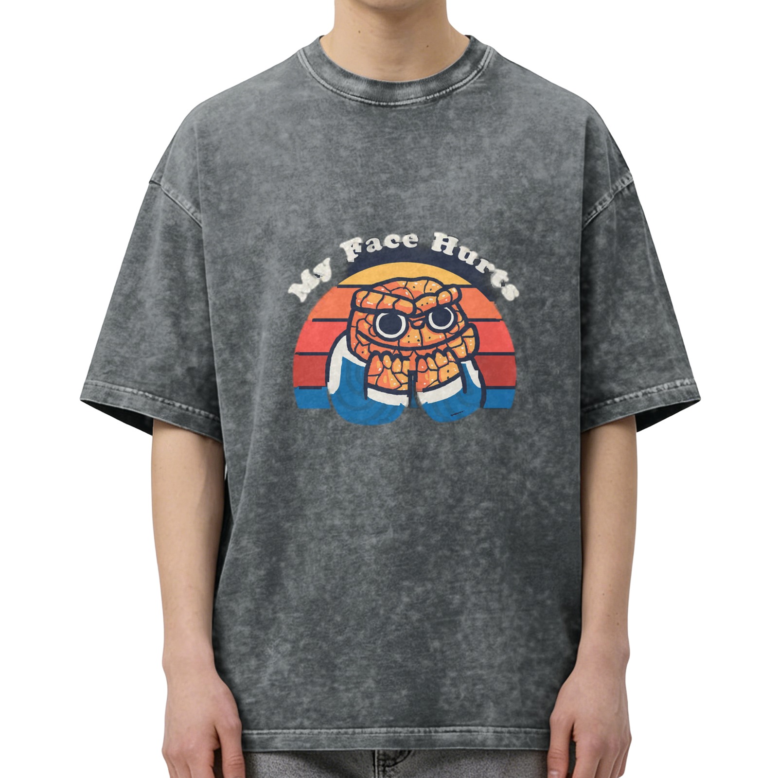 My Face Hurts Retro Graphic Dark Wash T-Shirt
