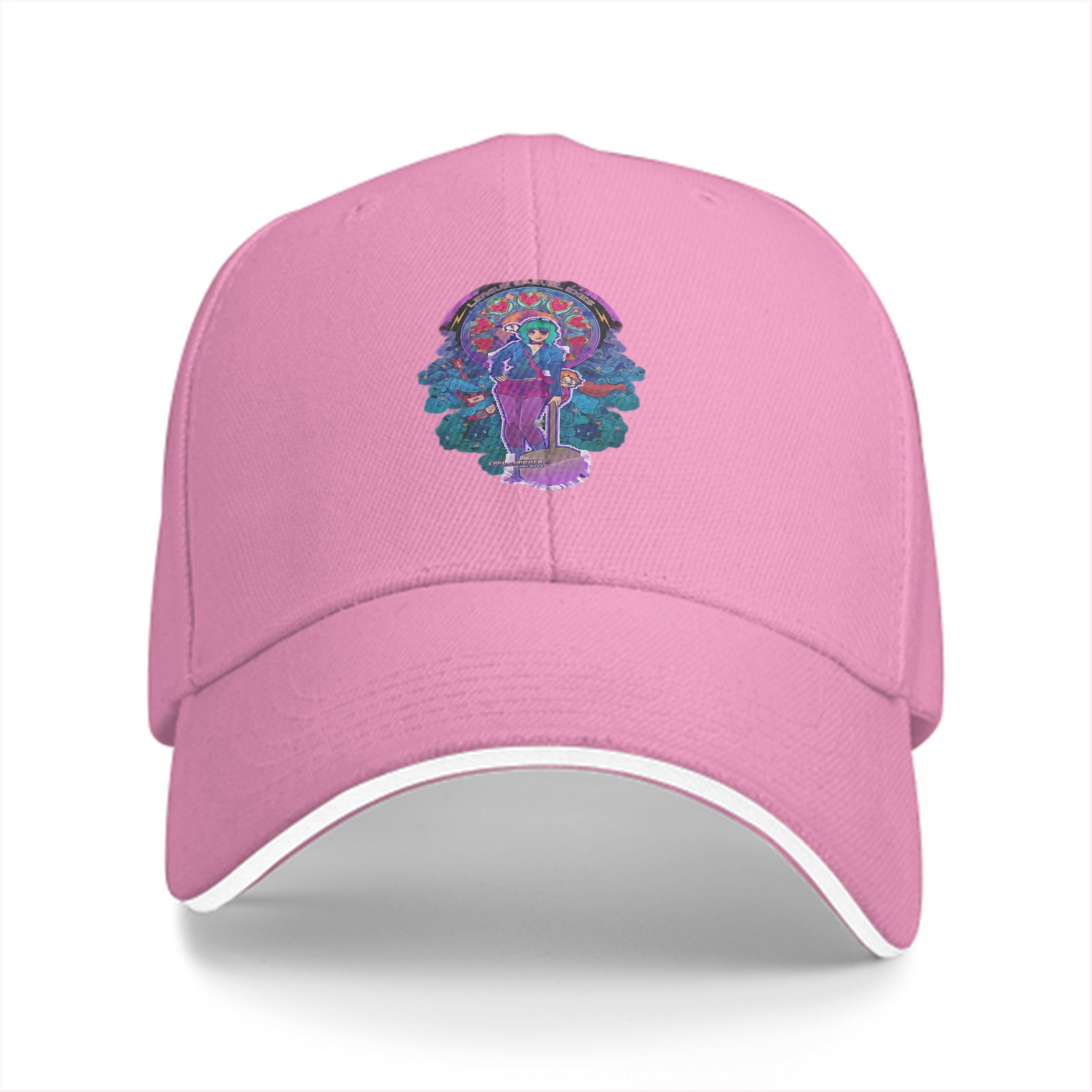 Black Baseball Cap With Psychedelic Character Art Print