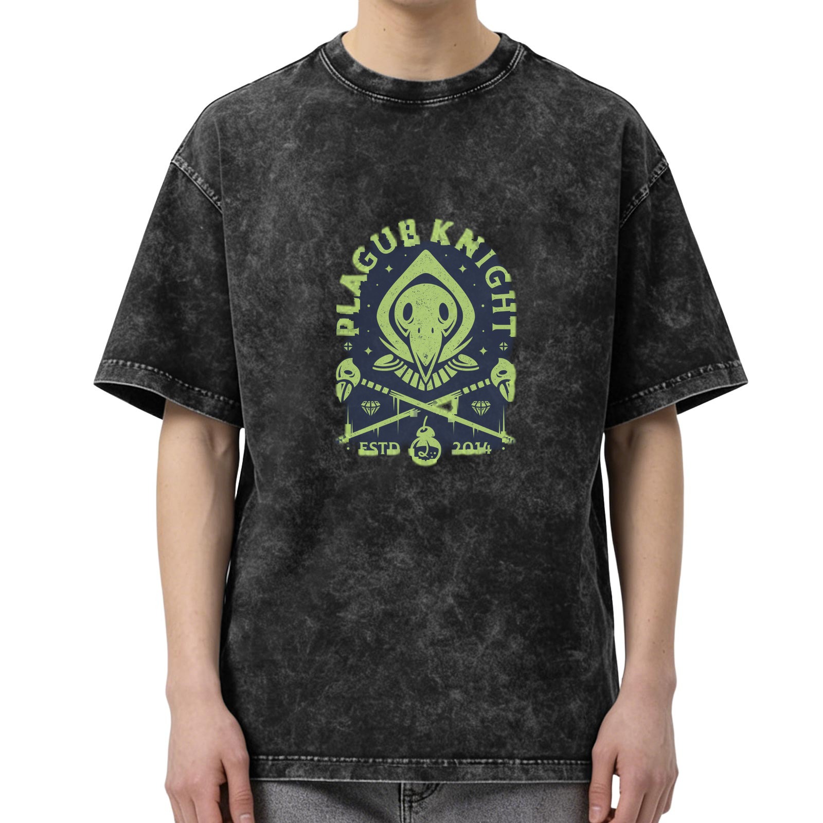 Oversized Stonewashed T-Shirt With Plague Knight Graphic Print
