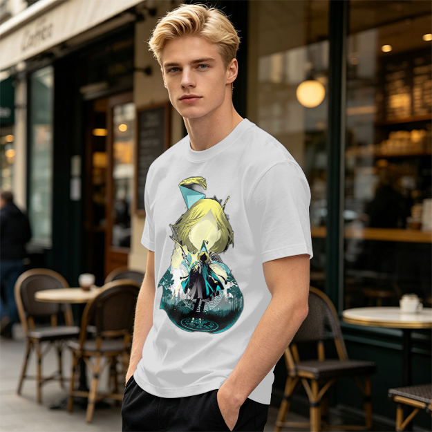 Olive T-Shirt With Chibi Wizard Anime Character Print