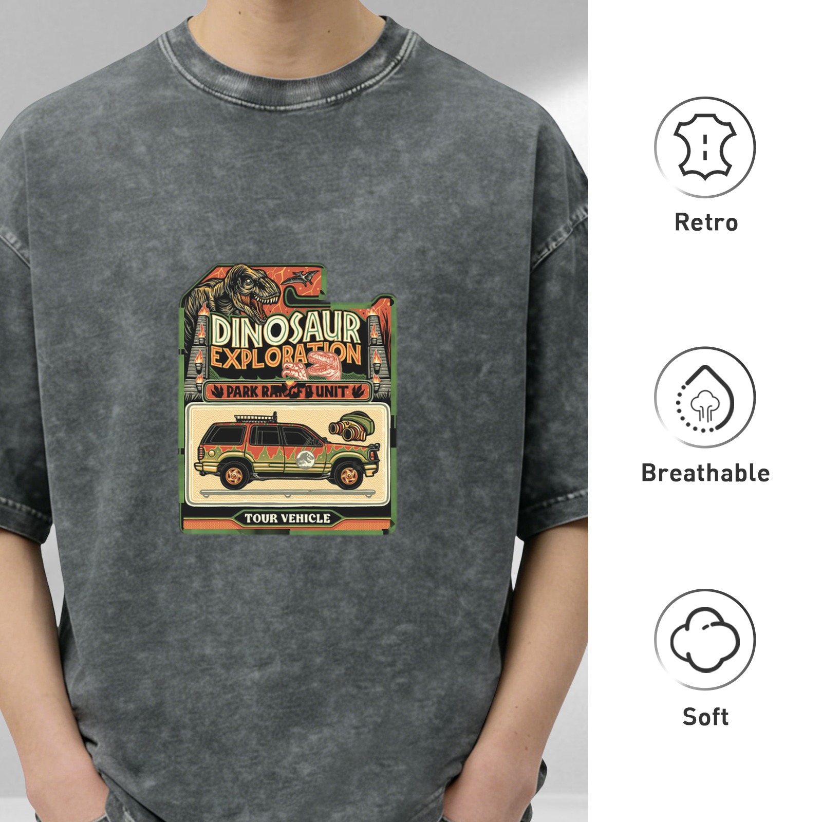 Dinosaur Exploration Tour Vehicle Vintage Graphic T-Shirt