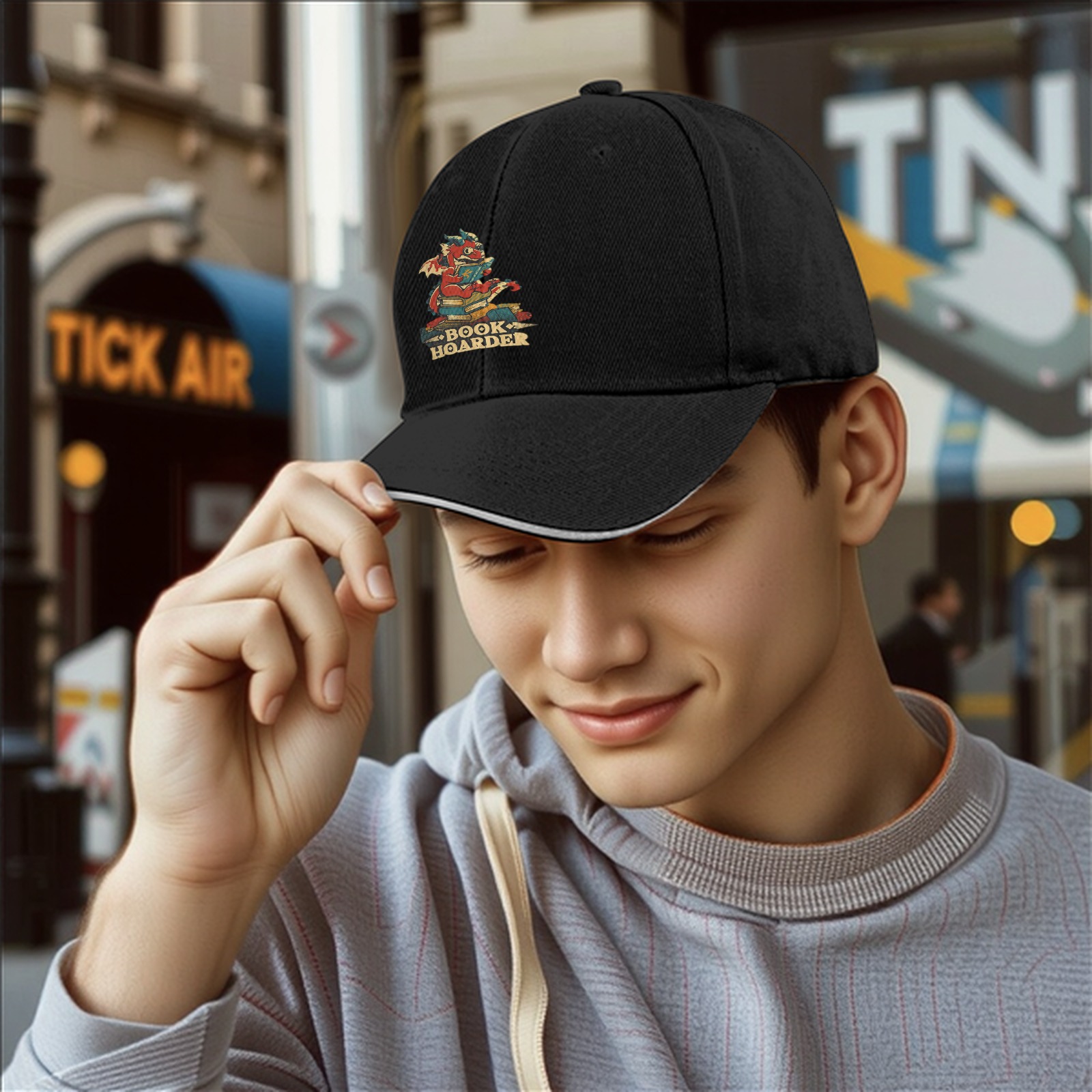 Book Hoarder Dragon Baseball Cap for Book Lovers