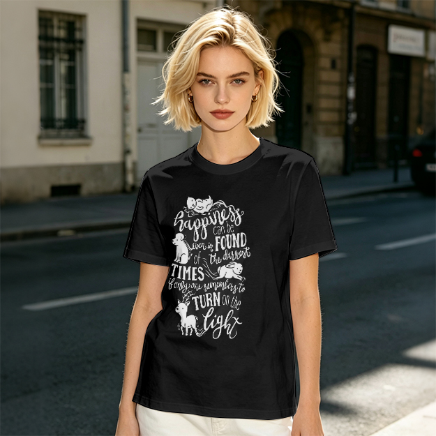 Olive t-shirt with happiness quote and animal illustrations