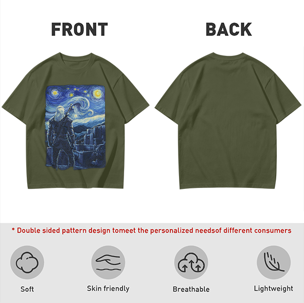 Olive T-Shirt With Starry Night Witcher Art Print
