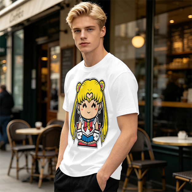 Olive T-shirt with Chibi Sailor Moon Graphic Print