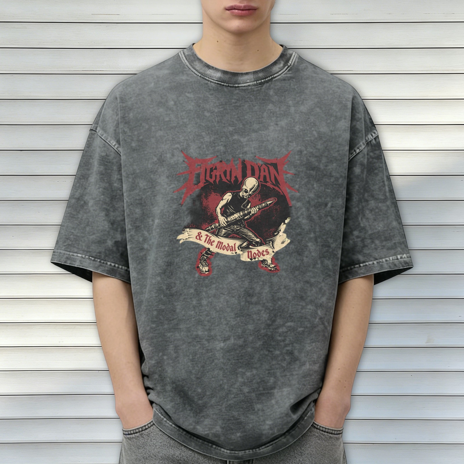 Fingrin Dan & The Modal Nodes Alien Guitar Player Band T-Shirt