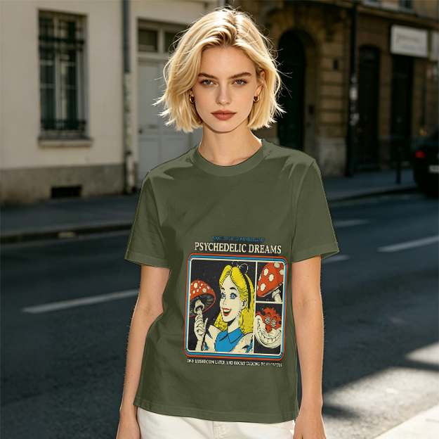 Psychedelic Dreams Alice in Wonderland Mushroom Graphic T-Shirt
