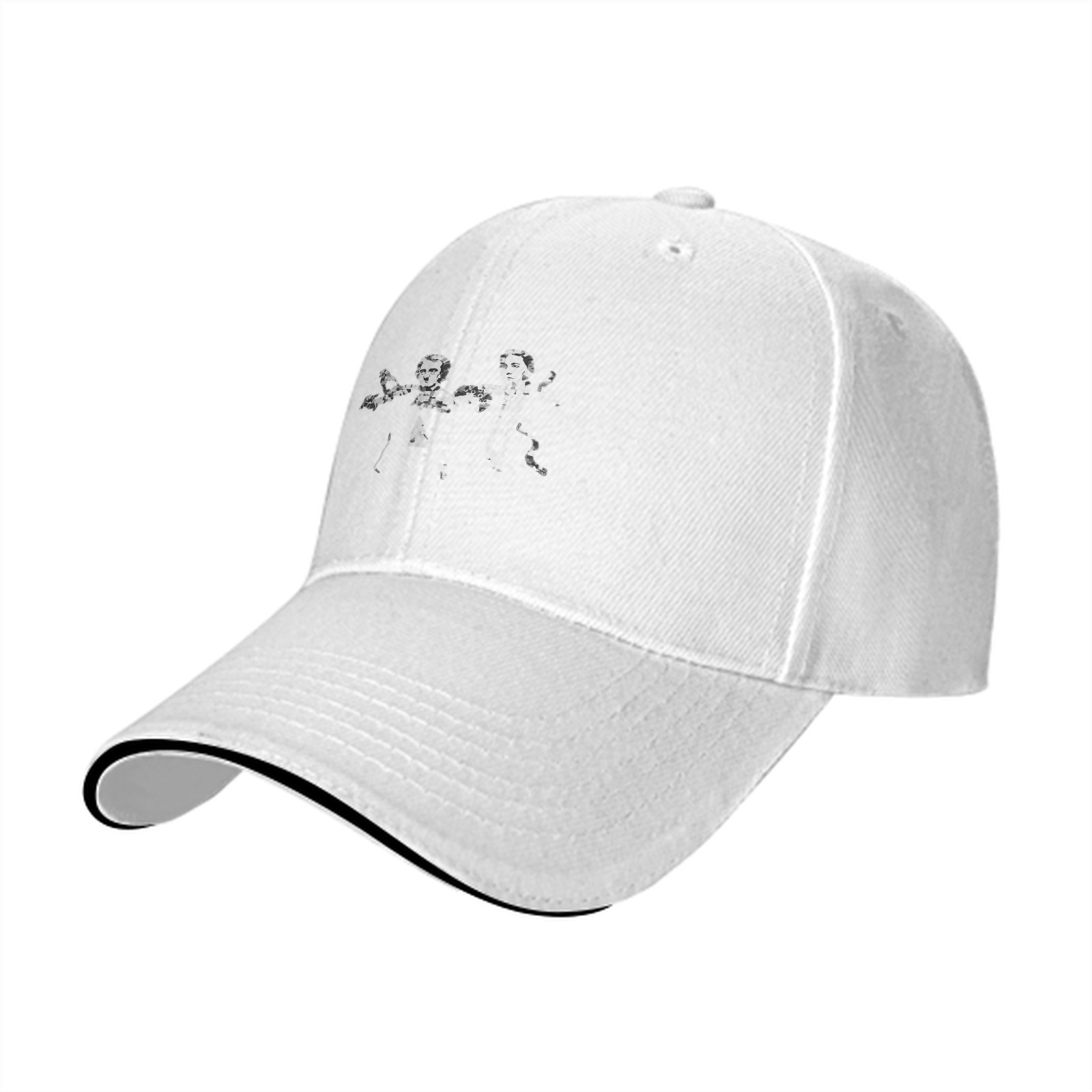 Black Baseball Cap With Two Figures Graphic Print Design