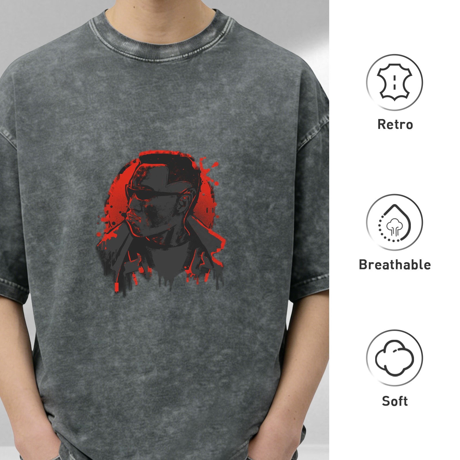 Washed Black T-Shirt with Red Vampire Hunter Graphic