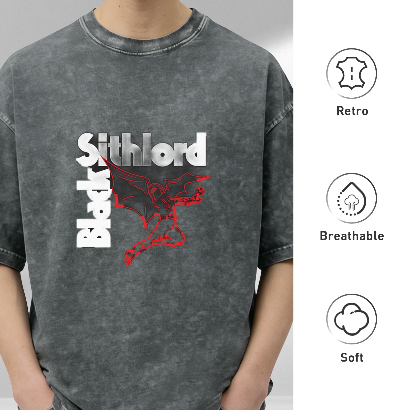 Black Sithlord Demon Graphic Acid Wash T-Shirt