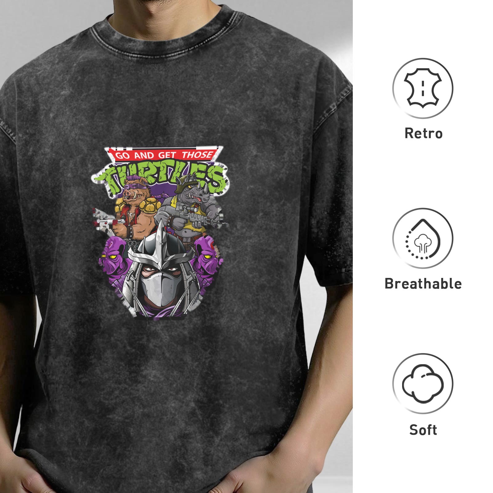 Teenage Mutant Ninja Turtles Villains Graphic Print Acid Wash Short Sleeve T-Shirt