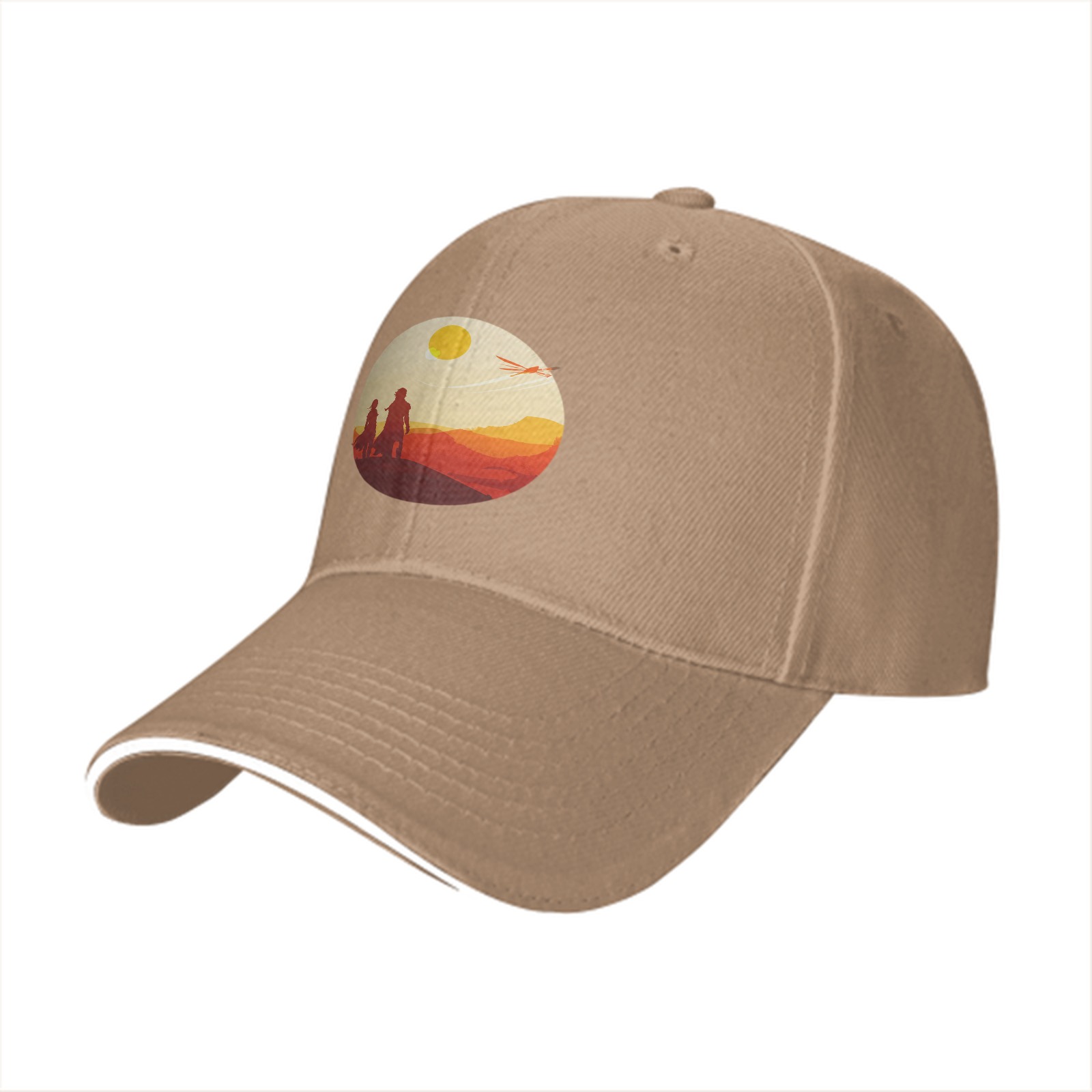 Black baseball cap with desert sunset silhouette print