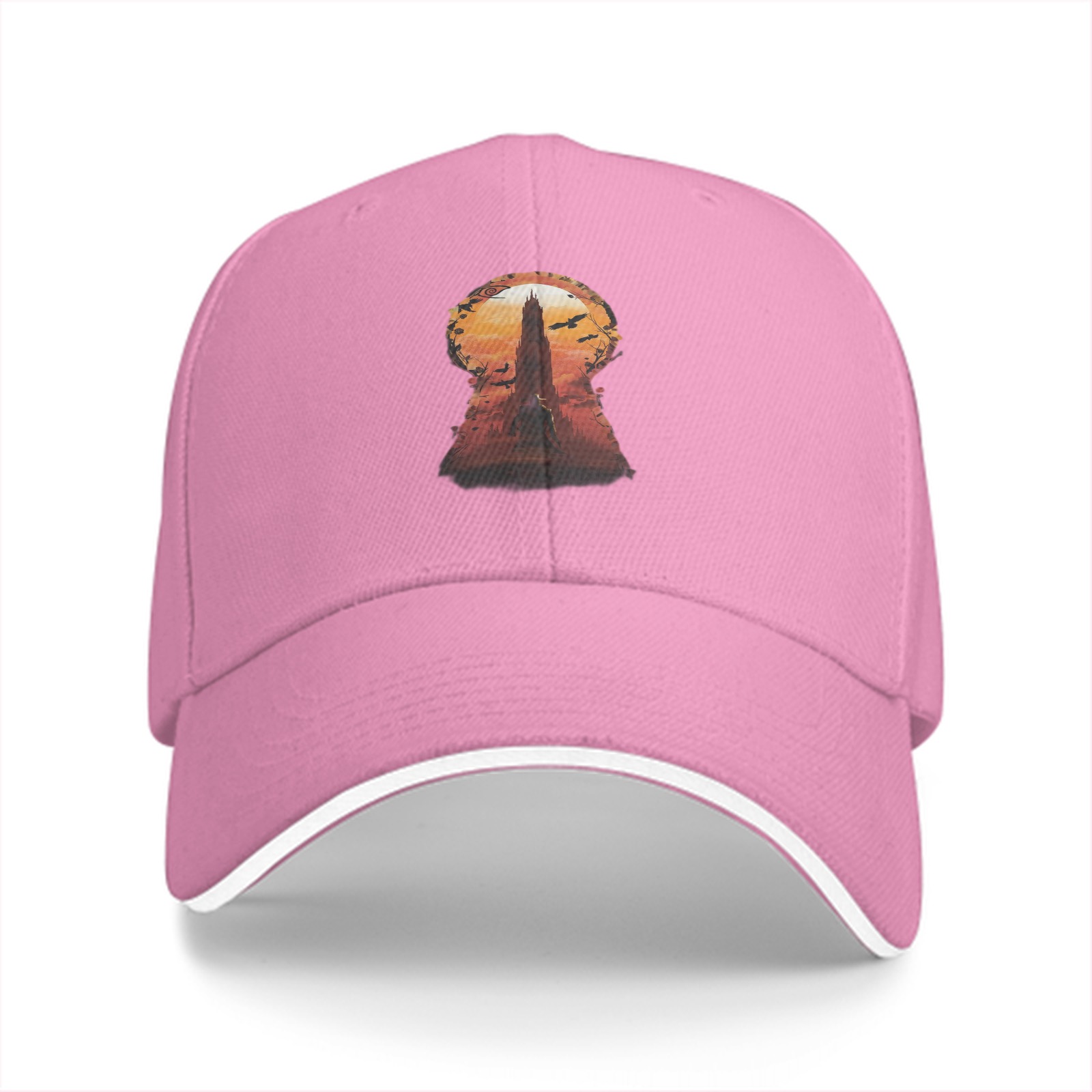 Black Baseball Cap With Keyhole Tower Sunset Art Print