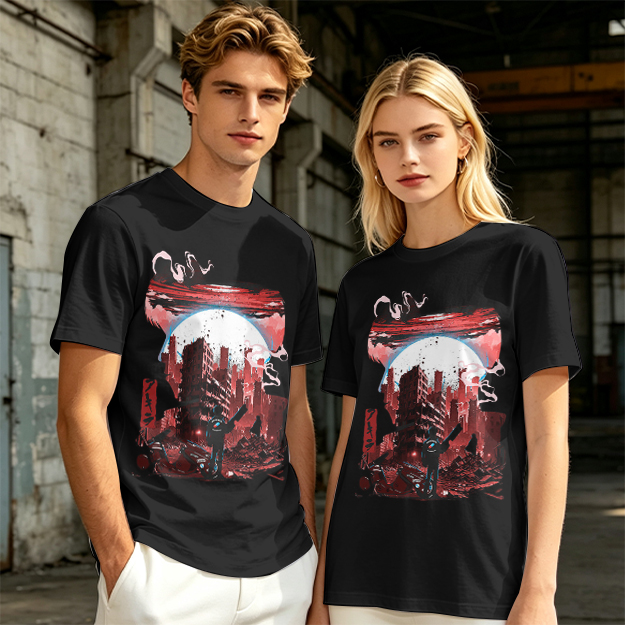 Olive Graphic T-Shirt with Post-Apocalyptic Cityscape Print