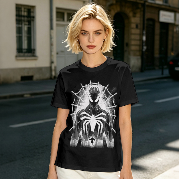 Olive T-shirt with Black Spider-Man Symbiote Suit Web Print