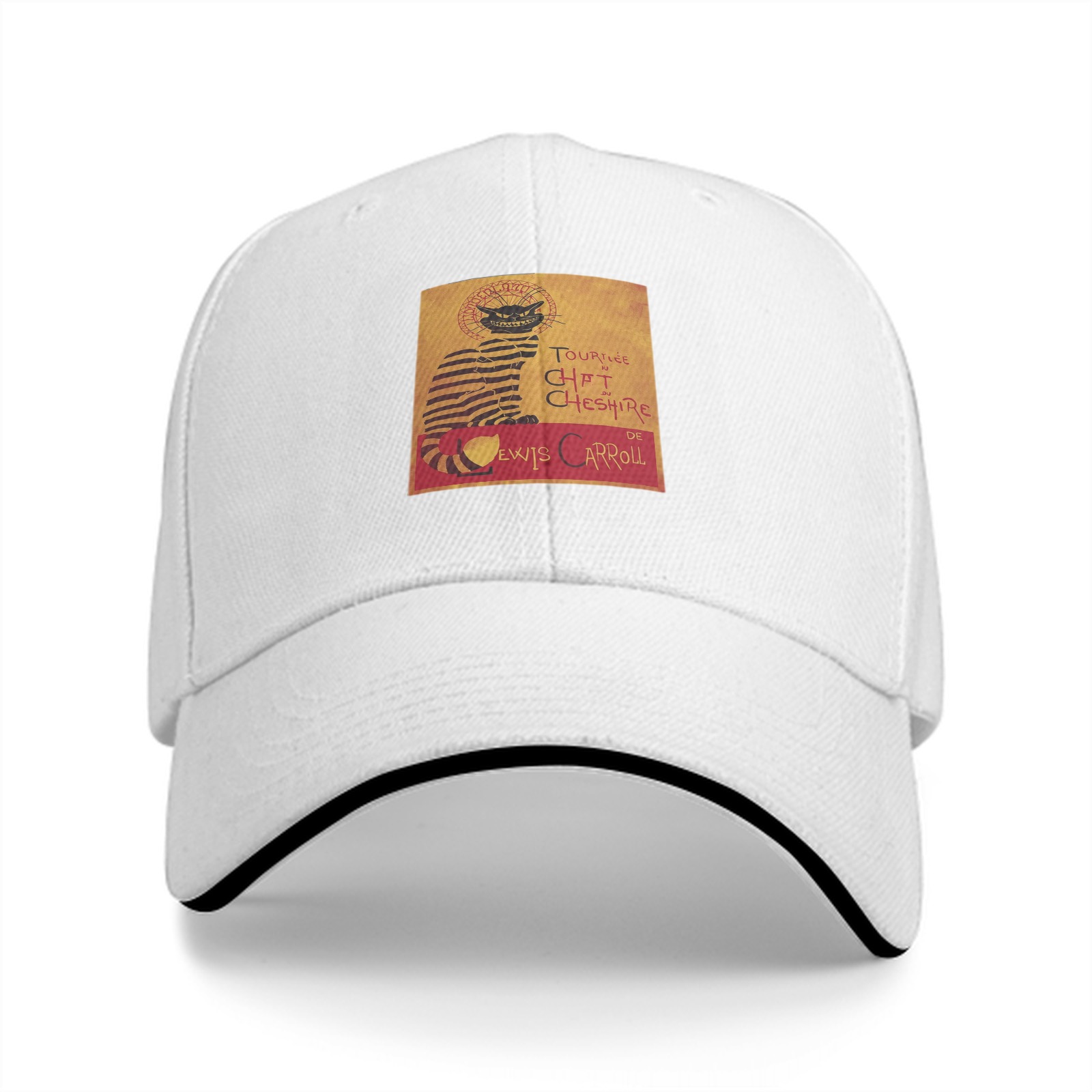 Black Baseball Cap with Cheshire Cat Lewis Carroll Print
