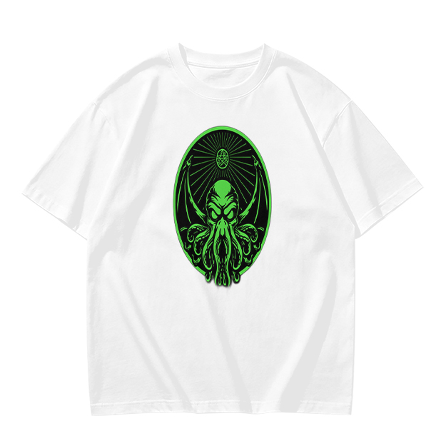 Olive Green T-Shirt With Glowing Green Cthulhu Graphic Print