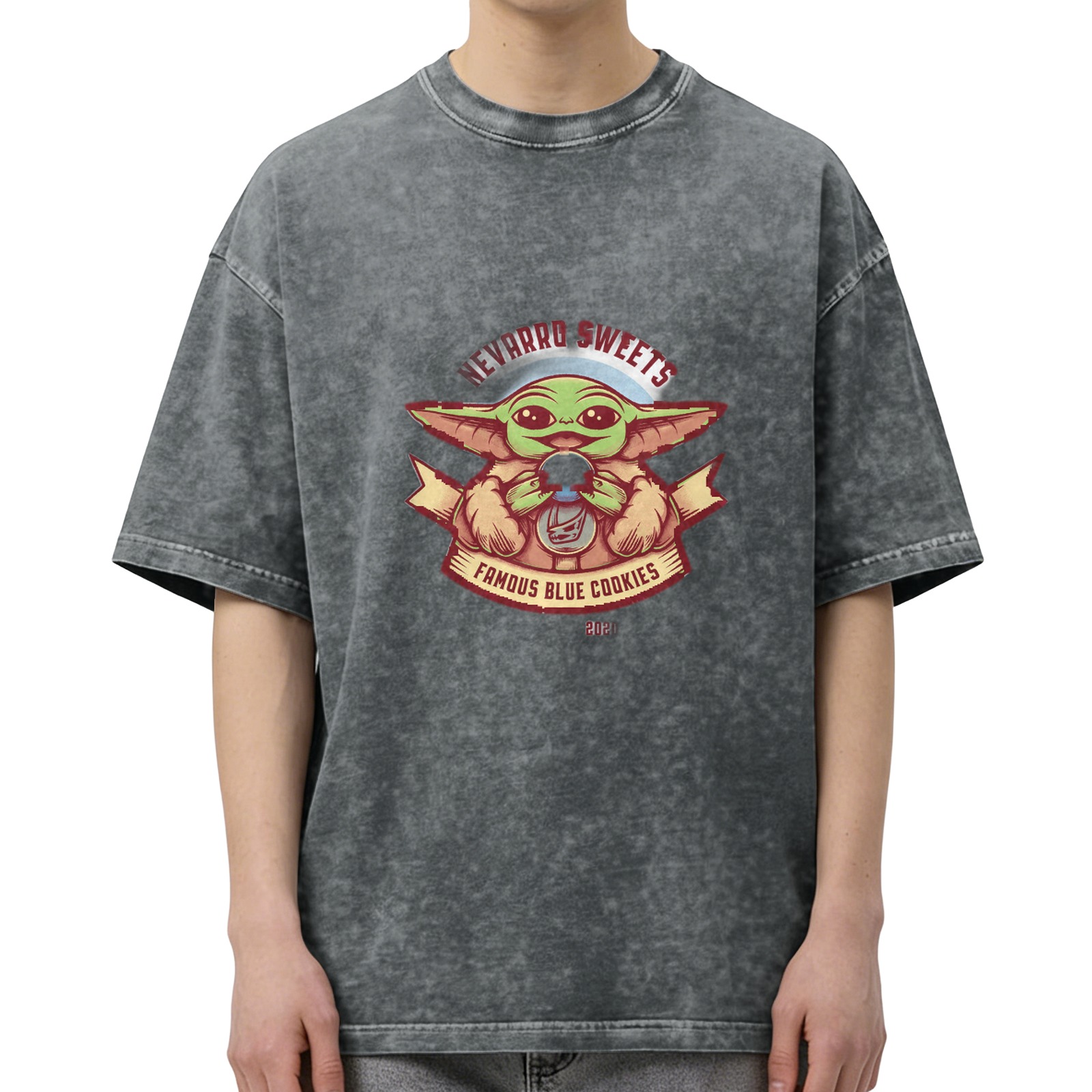 Baby Yoda Nevarro Sweets Famous Blue Cookies Acid Wash T-Shirt