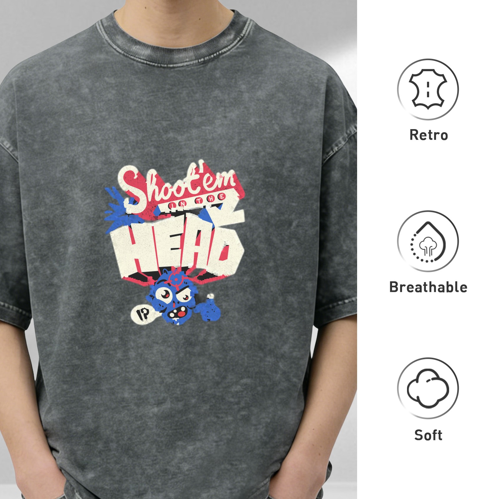 Oversized Acid Wash T-Shirt With Shoot Em In The Head Graphic