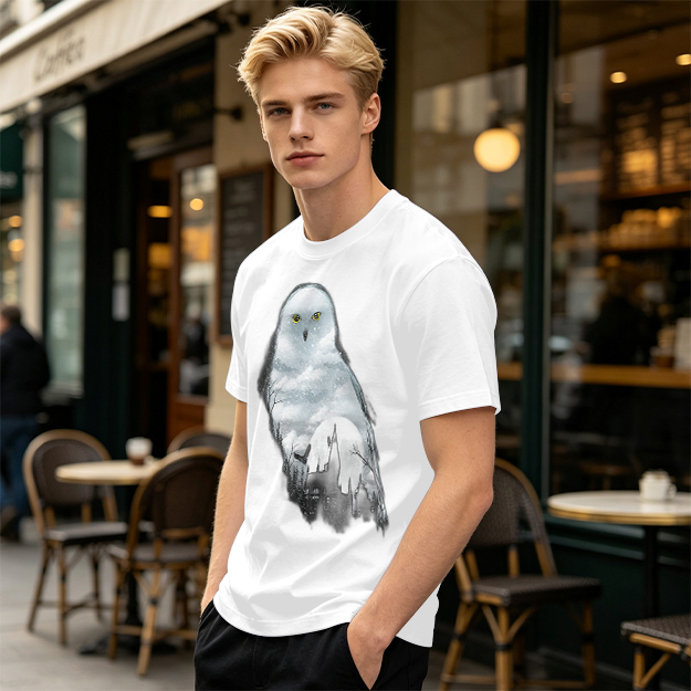 Olive Green T-Shirt With Snowy Owl Graphic Print