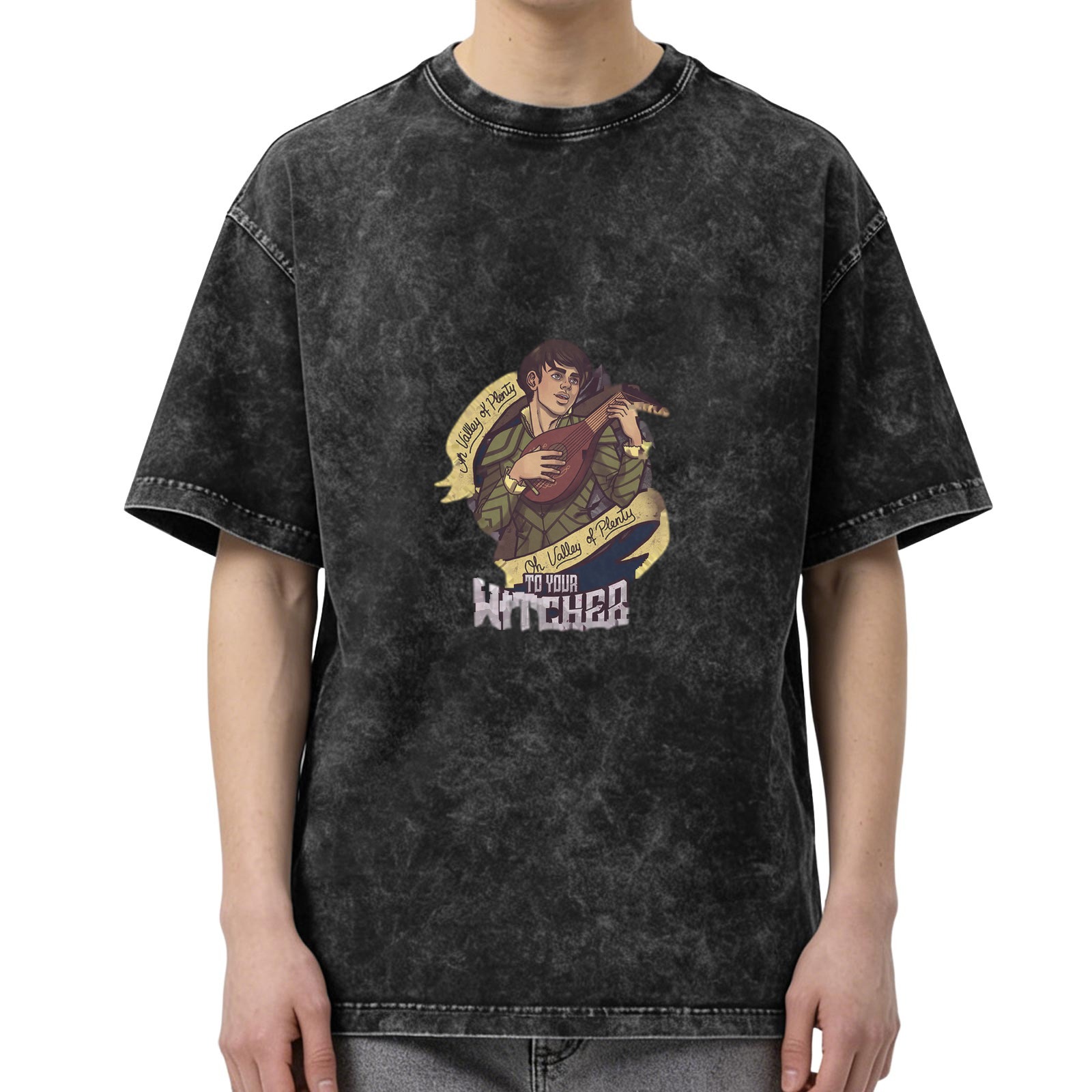 Witcher Inspired Jaskier Lute Graphic Oversized Stonewashed T-Shirt