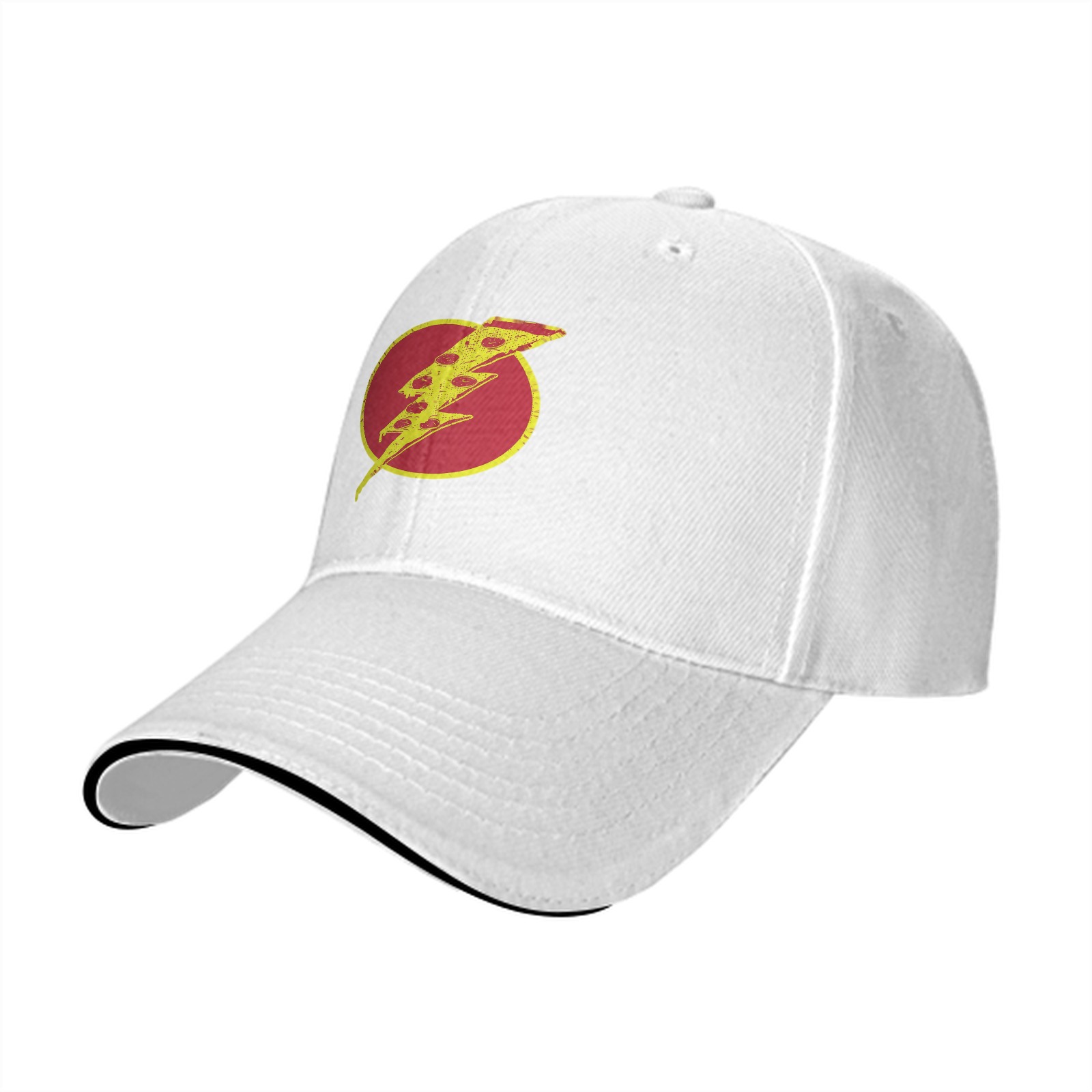 Black Baseball Cap With Pizza Lightning Bolt Graphic