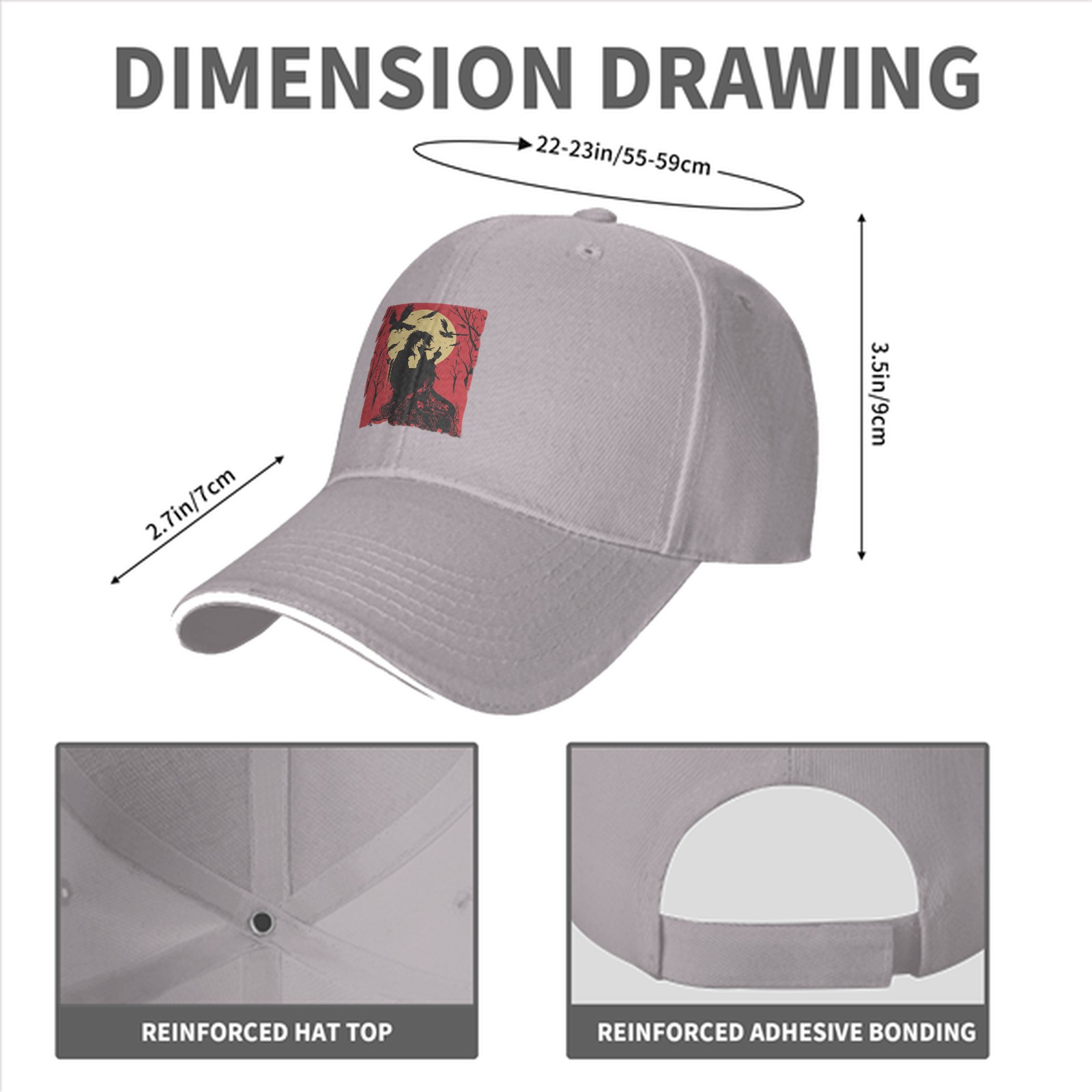 Black Baseball Cap With Red Moon Crow Silhouette Graphic