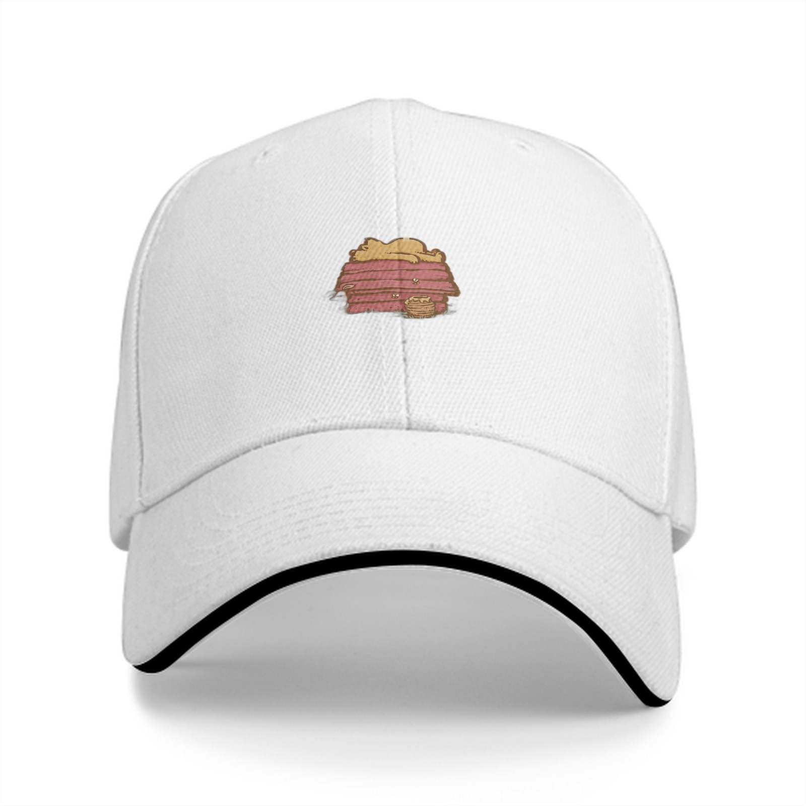 Black baseball cap with sleeping dog on doghouse graphic