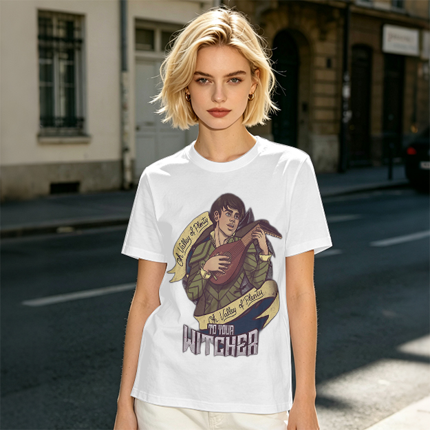 Witcher Inspired T-Shirt With Bard Playing Lute Graphic