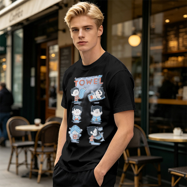 Olive T-Shirt With Cartoon Towel Themed Graphic Print
