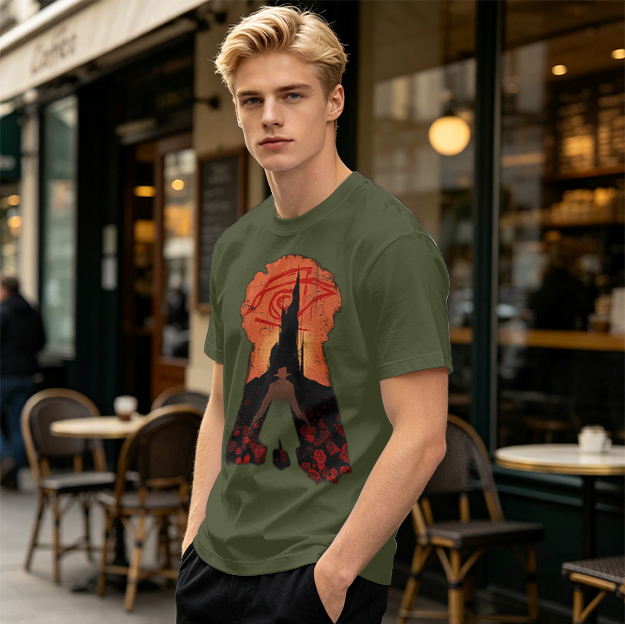 Olive T-Shirt With Dark Tower Keyhole Silhouette Art Print
