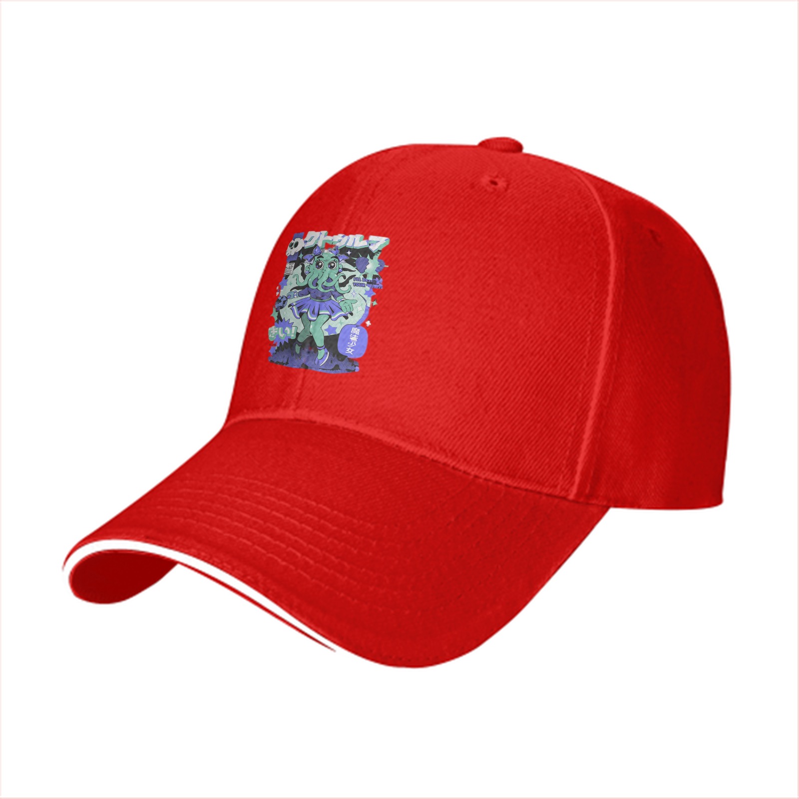 Black Baseball Cap With Anime Octopus Girl Graphic Print