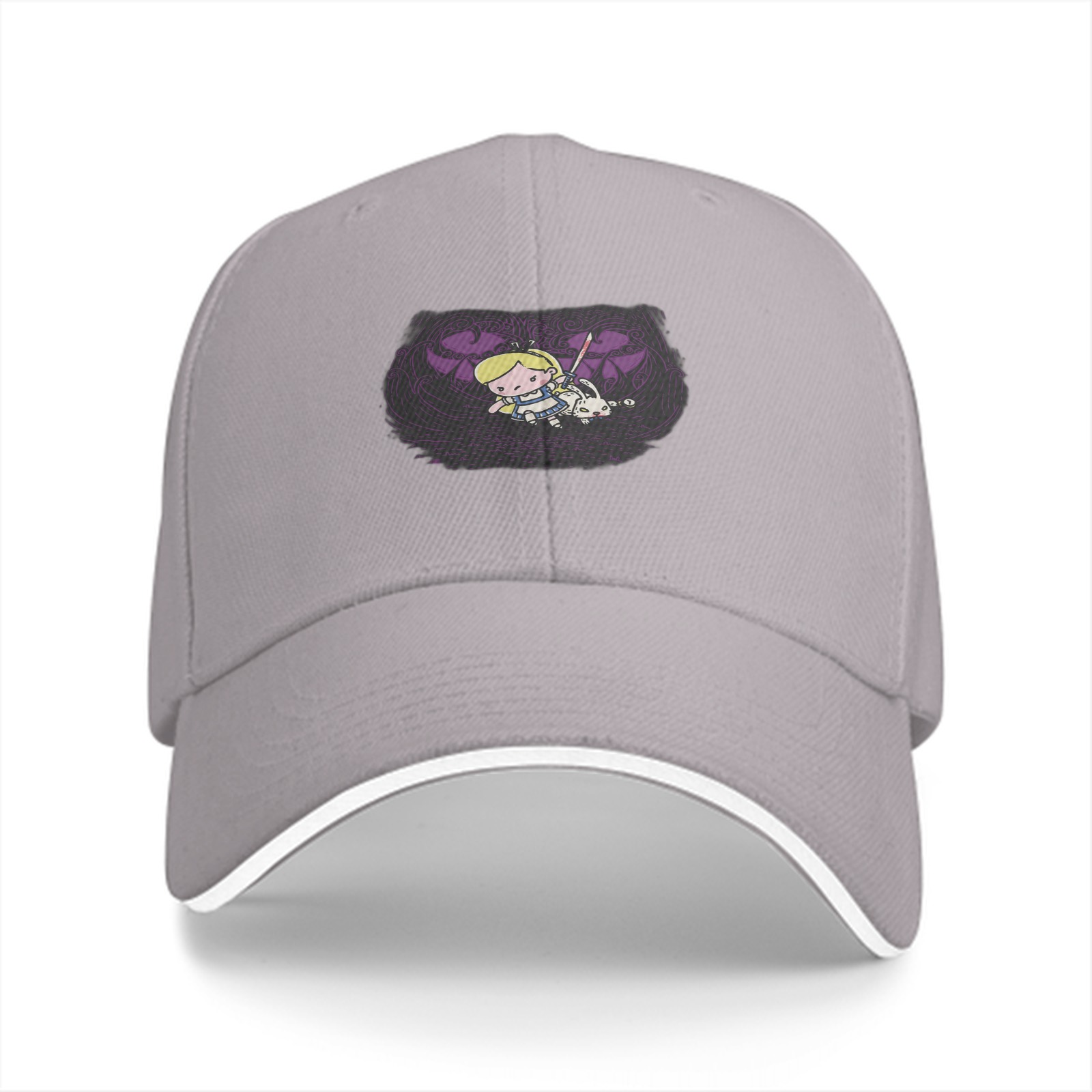 Black Baseball Cap With Chibi Alice In Wonderland Print