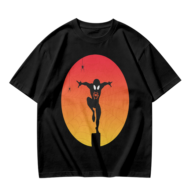 Olive T-Shirt with Spider-Man Silhouette Sunset Graphic
