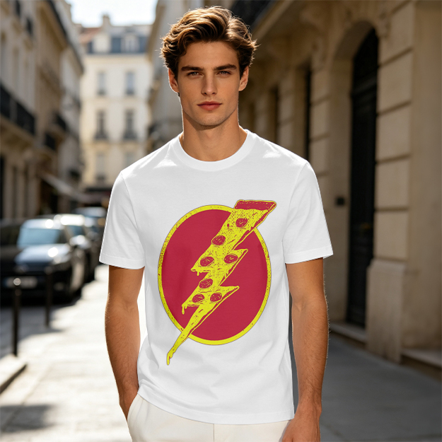 Olive T-Shirt With Pizza Lightning Bolt Graphic