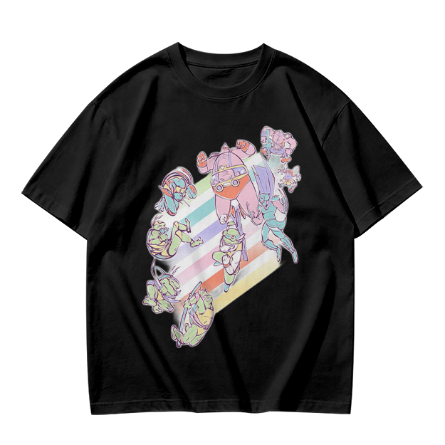 Olive Green T-Shirt With Pastel Whimsical Character Art Print