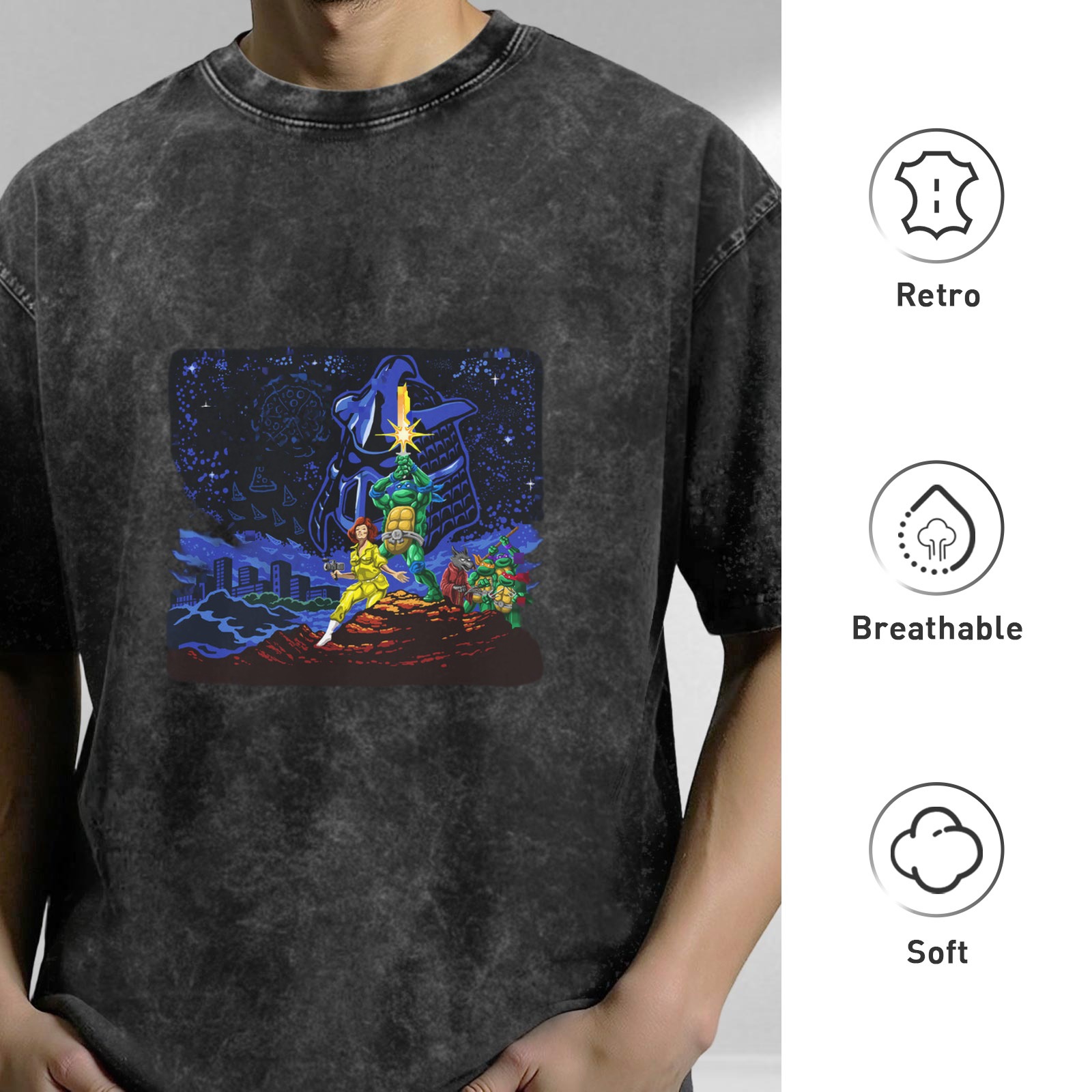 Teenage Mutant Ninja Turtles Graphic Print Stone Wash Oversized T-Shirt