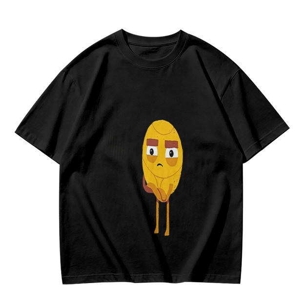 Olive T-Shirt With Sad Yellow Cartoon Character Print