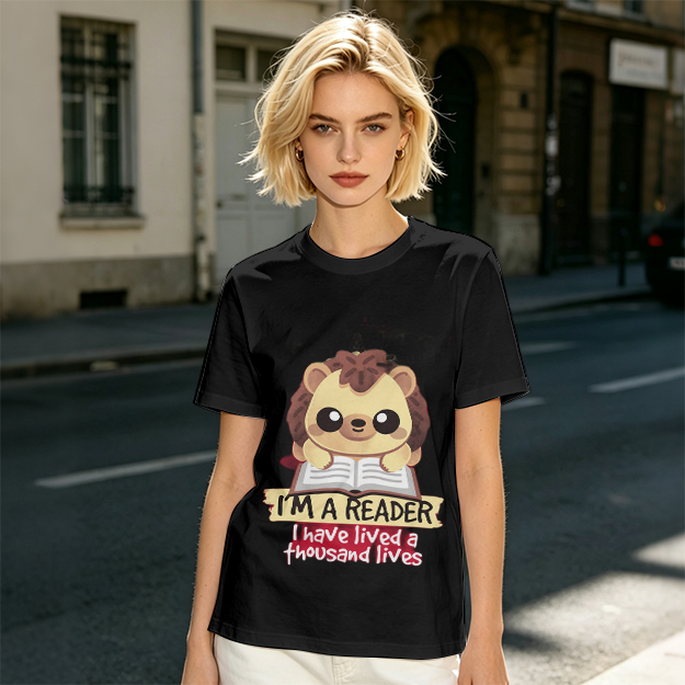 Hedgehog Reading Book I'm A Reader Thousand Lives T-Shirt