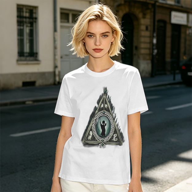 Olive T-shirt with Harry Potter Deathly Hallows Silhouette Print