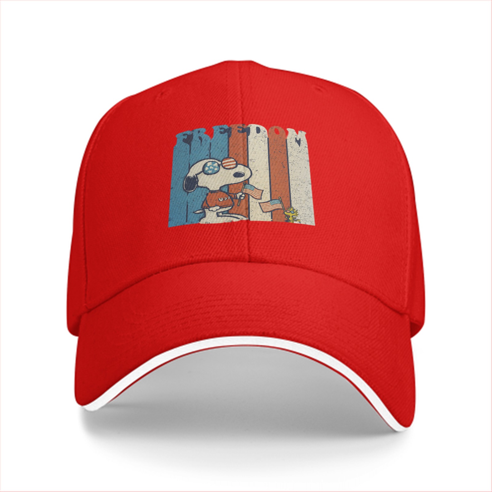 Black baseball cap with Snoopy Freedom patriotic graphic design