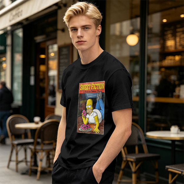 Olive T-Shirt with Homer Simpson Sweet Fiction Donut Print