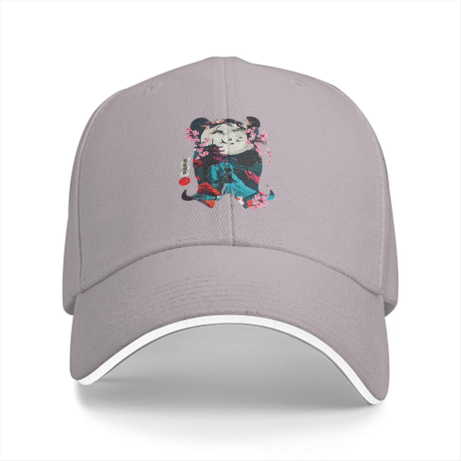 Black Baseball Cap With Cherry Blossom Panda Art Print
