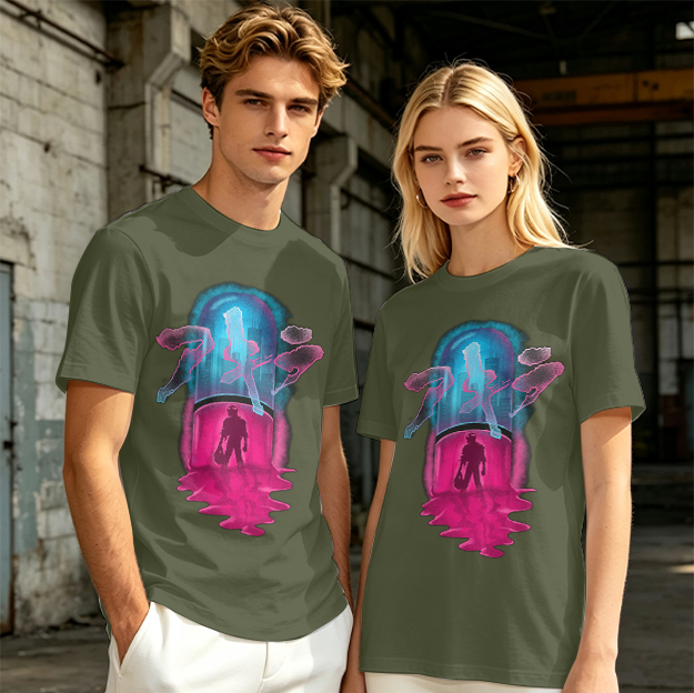 Olive T-Shirt With Neon Capsule Anime Inspired Graphic Print