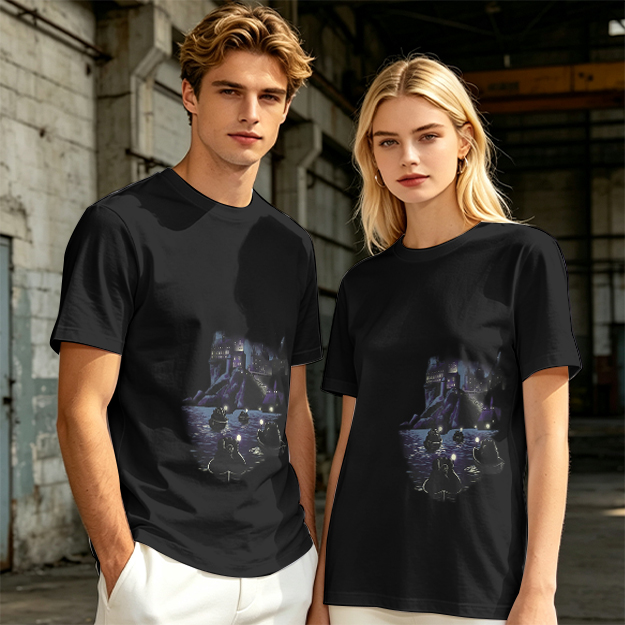 Olive Green T-Shirt With Dark Night Scene Graphic Print