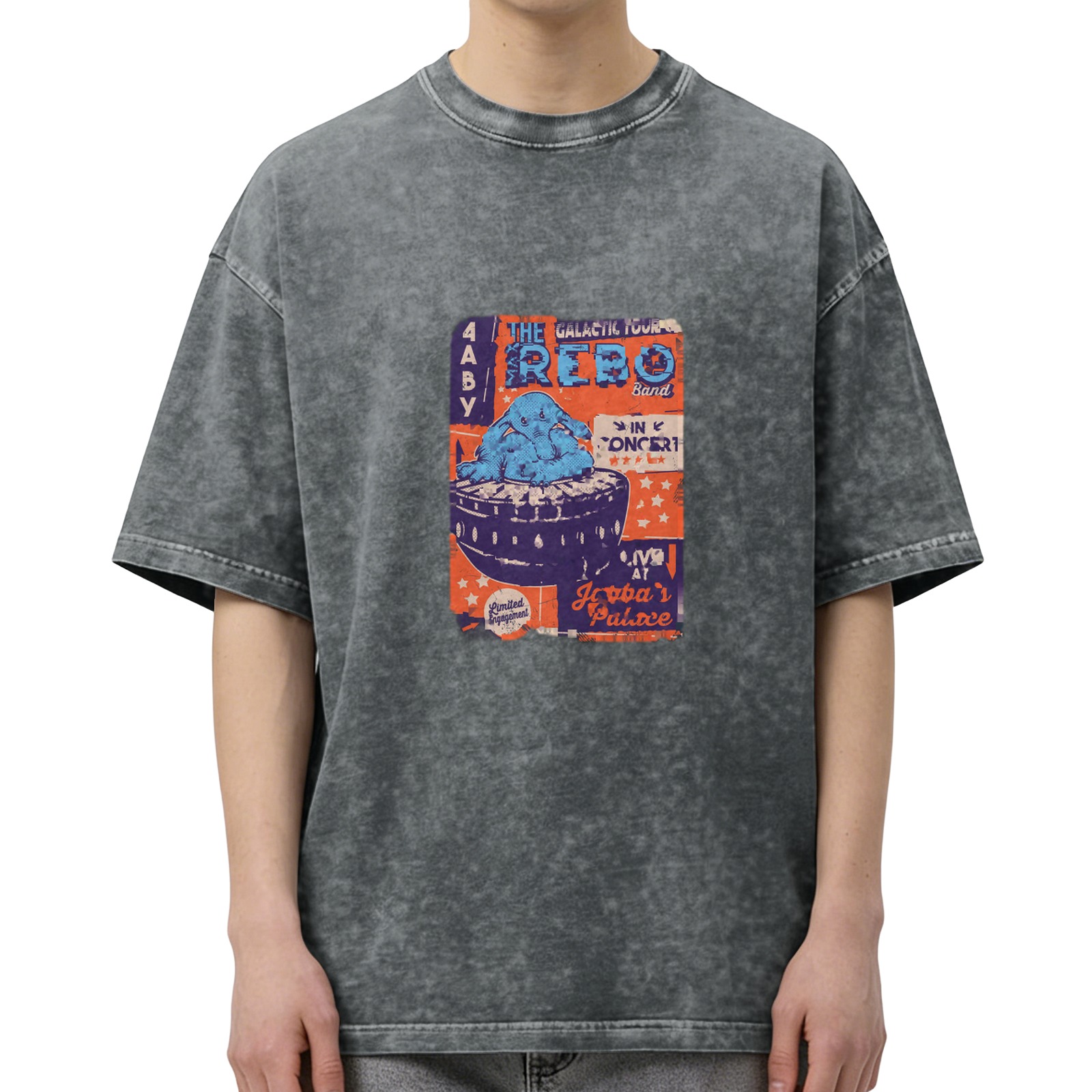 Oversized Acid Wash T-Shirt with The Max Rebo Band Jabba's Palace Concert Print