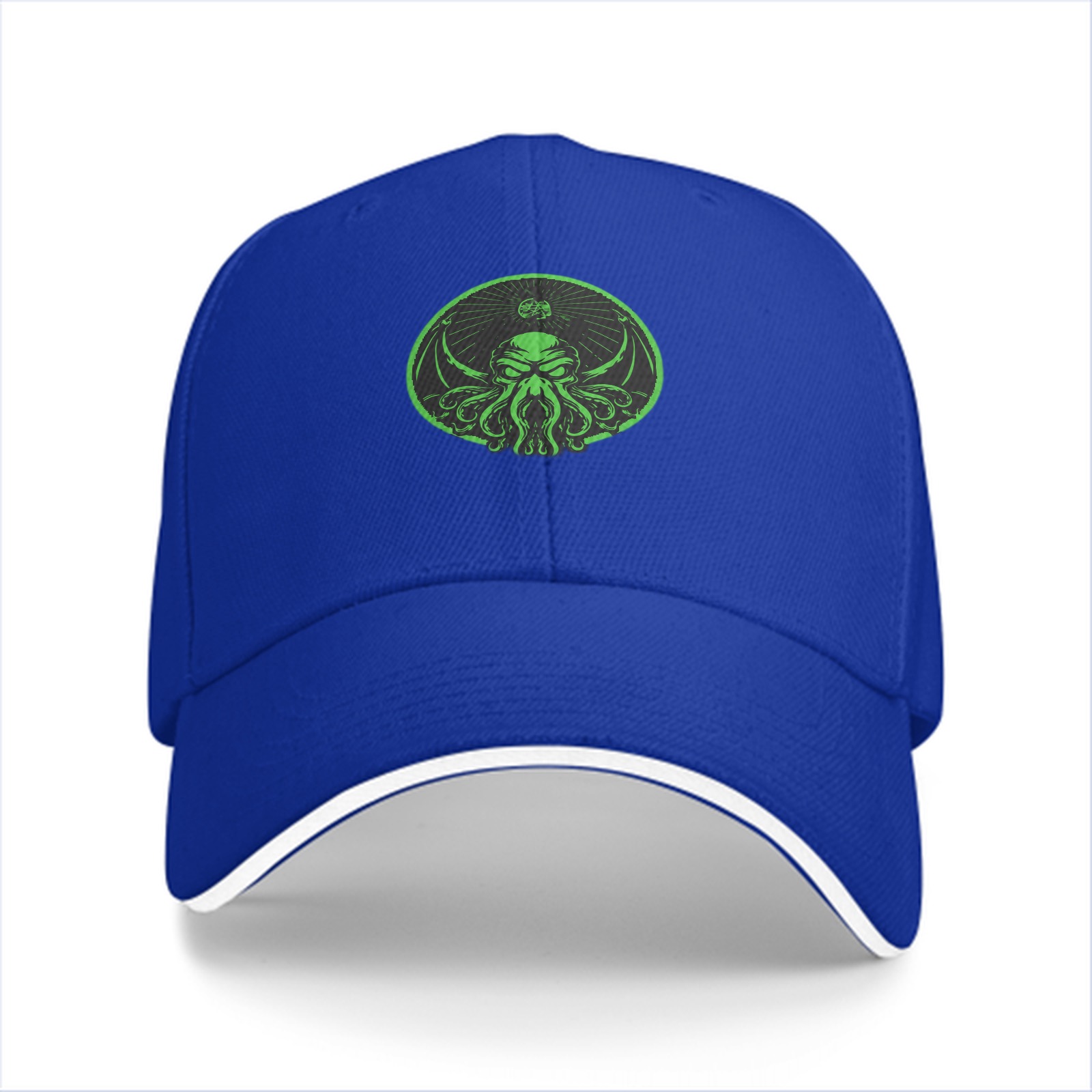 Black Baseball Cap With Green Cthulhu Emblem Design